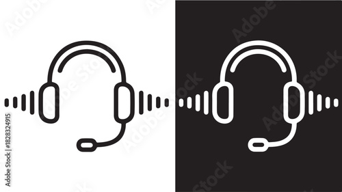Headset with microphone vector icon simple line art glyph for call center support and customer service isolated on white and black background