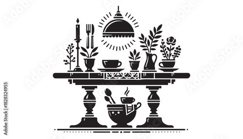 black color cup of tea silhouette vector illustration, solid white background