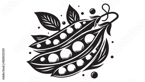 black color Pea silhouette vector illustration, solid white background