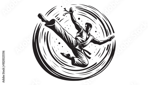 black color karate silhouette vector illustration, solid white background