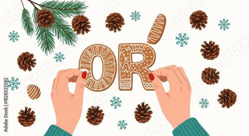 Festive Holiday Baking Fun Decorating Gingerbread Cookies with Pinecones & Snowflakes for a Cozy Christmas Celebration or Winter Wonderland Event