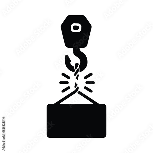 Vector icon of a crane hook lifting a torn torso. Concept of industrial danger, construction accident, workplace safety issues, and severe injury risk. Isolated on transparent background.