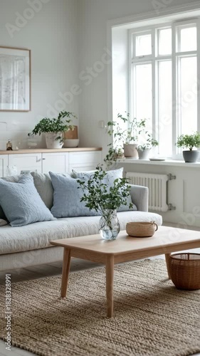 Minimalist Scandinavian living room with natural decor