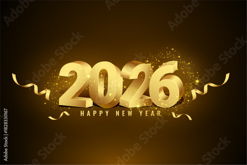 happy new year 2026 golden lettering in 3d style