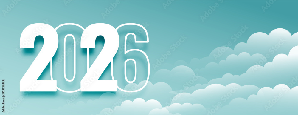 Fototapeta premium stylish 2026 lettering new year cloudy banner with copyspace