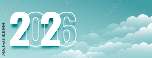 stylish 2026 lettering new year cloudy banner with copyspace