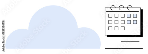 Minimalist cloud with grid-enabled calendar portraying digital data storage, planning, and scheduling. Ideal for cloud computing, organization, productivity, workflow, technology, business simple