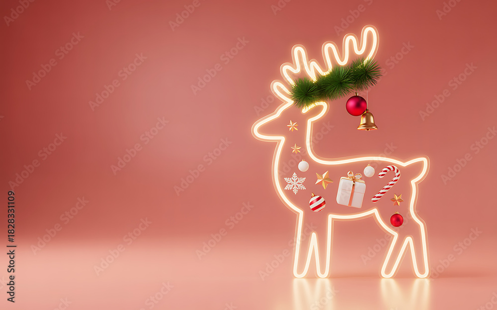 Fototapeta premium Glowing christmas reindeer decoration with festive ornaments