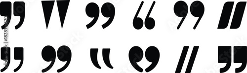 Closing quotation mark icon set, typographic punctuation styles, graphic elements for font design, editorial layout, and text decoration