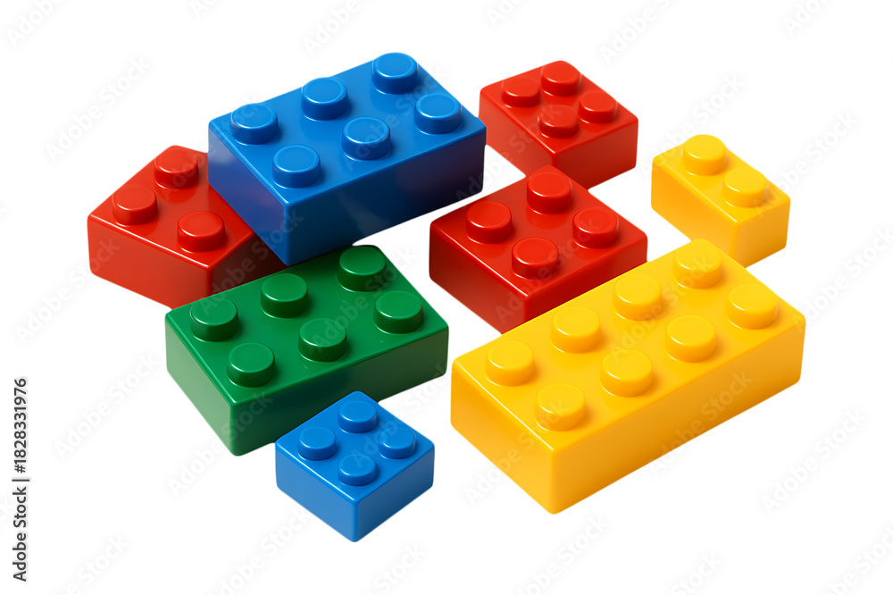 Obraz premium Colorful Plastic Building Bricks for Creative Play Isolated on Transparent Background
