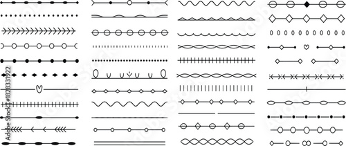 Decorative horizontal line icon set, ornamental divider design, elegant graphic separators, swirl and motif embellishment illustration