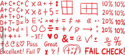 Expressive math symbol illustration, red ink equations and annotations, chaotic academic design, educational and emotional graphic elements