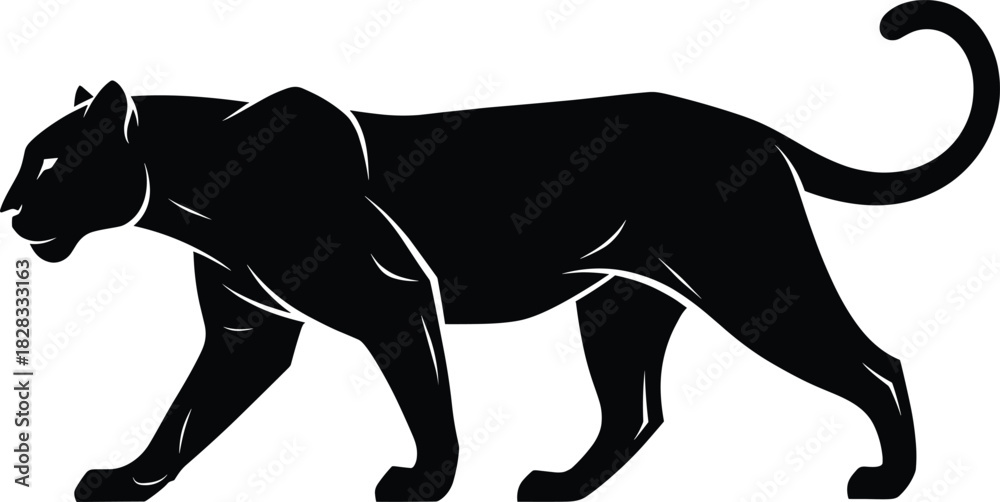 Obraz premium Black Panther Silhouette – Isolated on Transparent Background Wild Panther Walking Vector Illustration