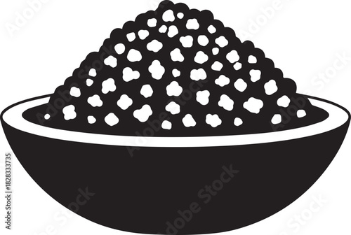 Black and white illustration of caviar in a bowl design element