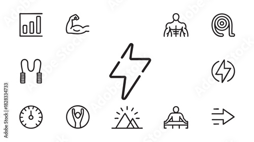 Fitness and Energy Icons with Lightning Bolt strength
