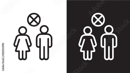 Social distancing icon prohibition of close contact vector line illustration for healthcare guidelines and safety measures