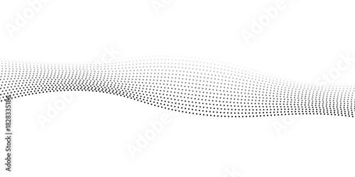 Flowing dots particles wave pattern halftone gradient curve shape isolated on white background. Vector in concept of technology, science, music, modern. dots vector modern