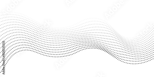 Flowing dots particles wave pattern halftone gradient curve shape isolated on white background. Vector in concept of technology, science, music, modern. dots vector modern