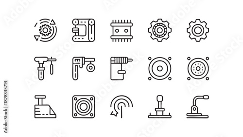 Industrial Machine Parts and Tools Icons Set gear cogwheel