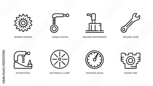 Industrial Mechanical Engineering Icons Set gear gearbox