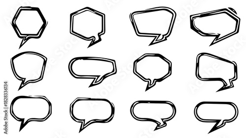 Creative Hand Drawn Speech Bubbles Set for Modern Designs, Perfect for Social Media Marketing and Engaging Communication, Originally a Scalable Vector Graphic