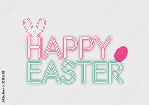 Wallpaper Mural This vibrant and cheerful Easter design features 'Happy Easter' in bright neon colors with playful bunny ears and an egg, perfect for seasonal celebrations. Torontodigital.ca