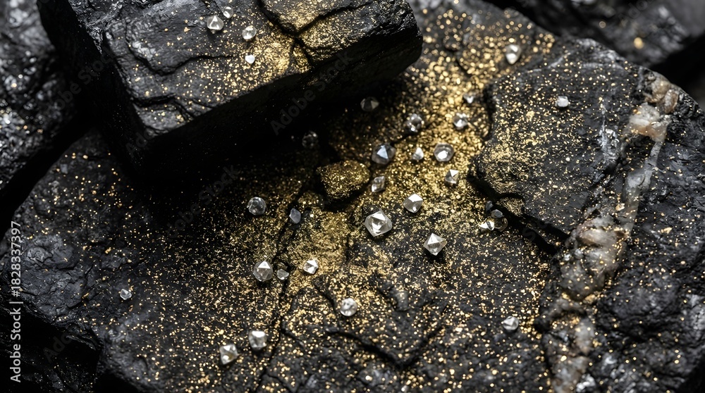 Fototapeta premium Diamonds on Coal: Precious Gems