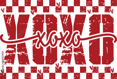 Red XOXO with Hearts and Checkered Borders xoxo