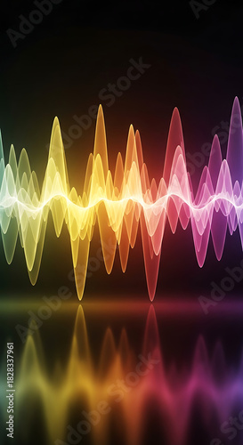 Photography Vibrant Sound Waveform Spectrum with Rainbow Colors and Reflection