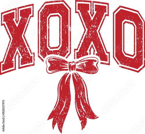 XOXO letters with grunge texture and red bow xoxo