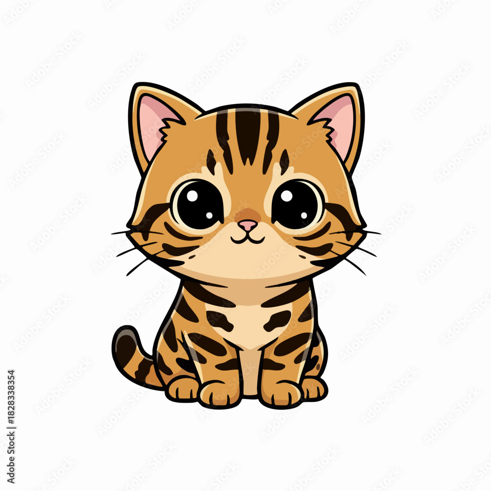 Fototapeta premium Cute sitting tabby cat cartoon vector illustration icon