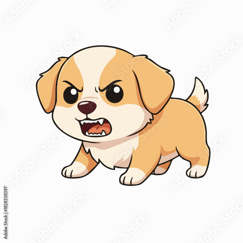 Cute cartoon puppy dog snarling and growling aggressively