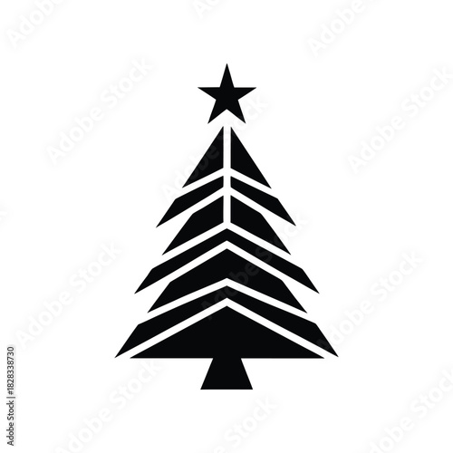 Minimalist Black and White Christmas Tree Icon - Celebrate the Holiday Season with a Festive Graphic Symbol, Perfect for Seasonal Designs