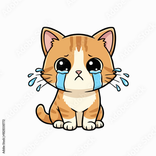 Crying adorable orange tabby kitten cartoon character