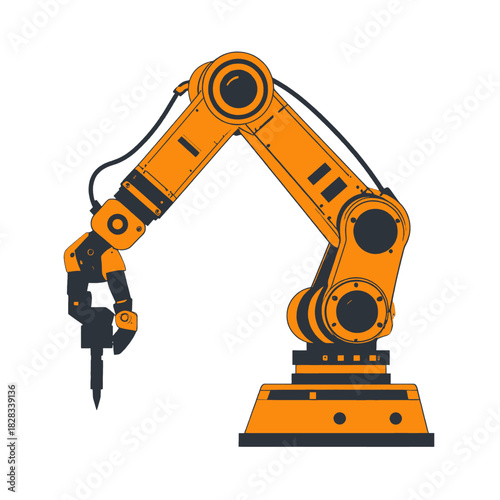 Orange Industrial Robotic Arm With Dark Gray Gripper And Joints On White Background
