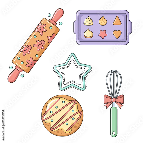 Pastel Christmas Kitchen Baking Icon Set