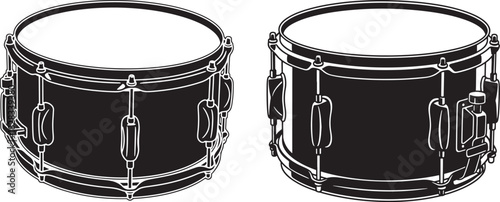 Two black drum silhouettes on a white background silhouette