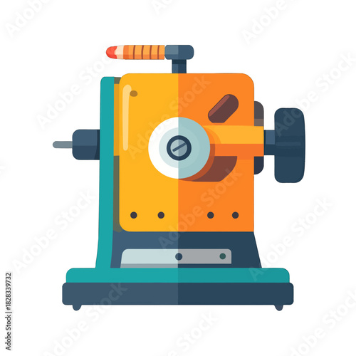 Vintage Style Pencil Sharpener With Orange And Teal Colors On White Background Detailed Illustration