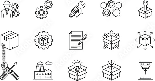 Set of 12 engineering and development outline icons vector for web and mobile applications