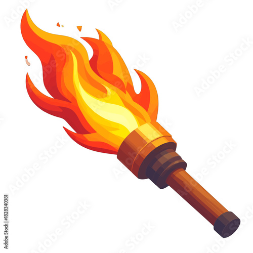 Pixel Art Torch With Blazing Orange Flames Casting Warm Light On A White Background In A Digital Illustration