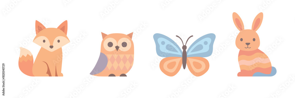 Obraz premium Charming watercolor forest animals and butterfly illustration for childrens designs.