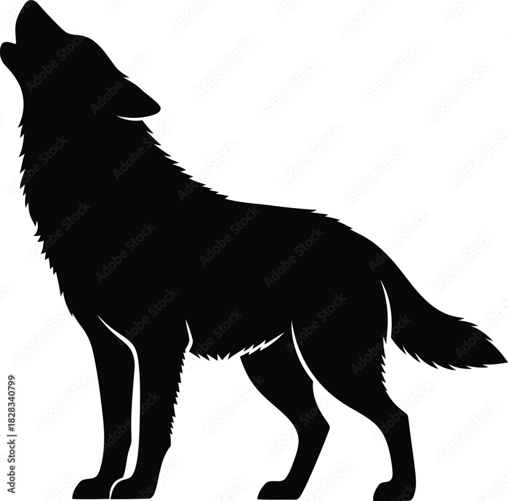 Obraz premium Howling wolf silhouette on white background for design projects