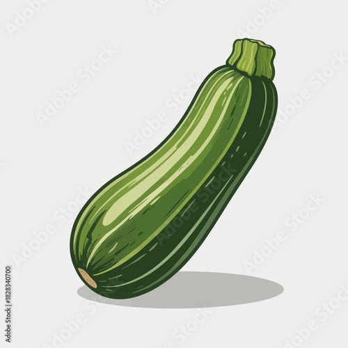 A vibrant green zucchini with smooth, glossy skin, representing healthy eating and fresh produce, ideal for meals and garnishes in various cuisines.