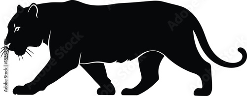 Black panther silhouette walking isolated on white background vector illustration
