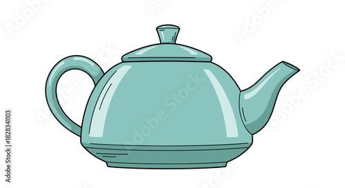 A simple, clean illustration of a turquoise ceramic teapot with a lid, isolated on a white background for kitchen-themed designs.