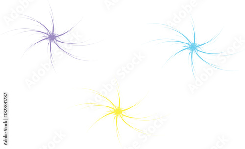 described features a vibrant and engaging composition consisting of three stylized starburst designs, each positioned against a clean white background that enhances their visual impact.