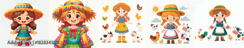 vector image girl wearing a farm costume on a white background