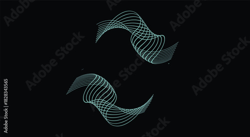  striking symmetrical design that captivates the viewer with its simplicity and elegance. Set against a deep black background, the two mirrored shapes created by parallel, curving lines evoke a 