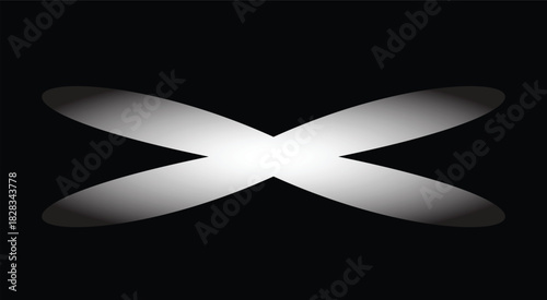  The focal point is a white, X-shaped figure formed by two overlapping petal-like shapes with rounded ends. This design choice creates a sense of symmetry and balance, drawing the viewer's 