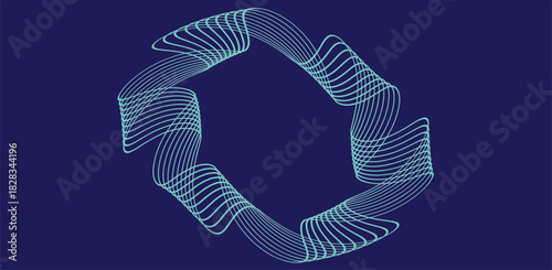 design characterized by its vibrant cyan color set against a deep navy blue background. This color contrast enhances the overall impact of the design, making the cyan lines stand out prominently.